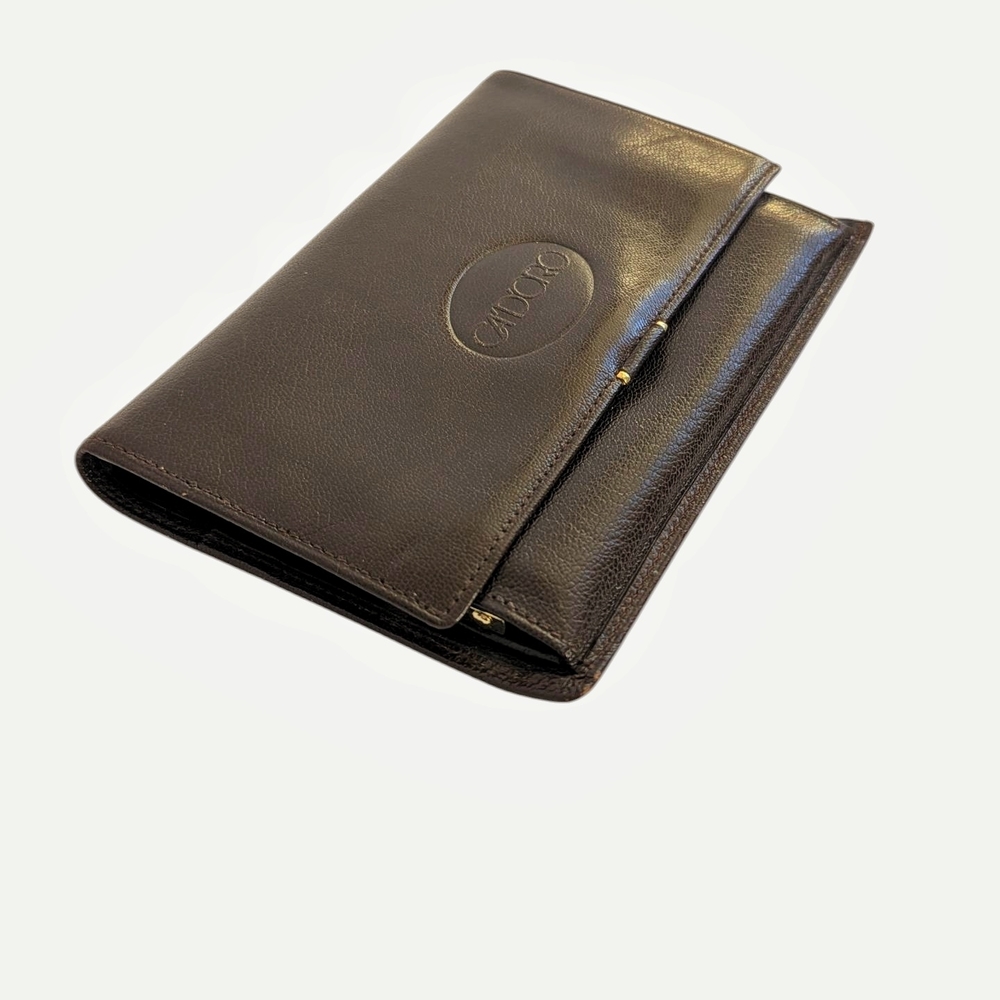 Vintage 1980s Brown Genuine Leather Wallet A'DORO Made in France - Picture 3 of 13